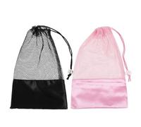 Veemoon 2pcs Ballet Shoe Storage Bags Mesh and Satin Fabric Drawstring Pouches for Dance Shoes, Prevents Odor Buildup, for Ballet Recital and Dance Accessory Collection