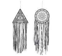 Veemoon 2pcs Black Tassel Dreamcatcher Decor Craft Home Wall Ornament for Bedroom Living Triangle round Dream Catchers for Outdoor Garden