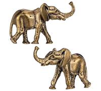 Veemoon 2pcs Brass Elephant Figures Small Elephant Table Ornament Vintage Mini Fengshui Decor Lucky Small Statue Gold Collectible Crafts Animal for Home Office Party Favor