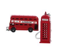 Veemoon 2pcs British Element Keychain Set Zinc Alloy Vintage Style London Bus and Telephone Booth Keyrings Souvenir Bag Pendant Hanging Charm for Travel