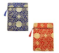 Veemoon 2pcs Brocade Ethnic Style Pouch Lightweight Buddhist Scriptures Storage Pouch Retro Chinese Style Bag for Office and Outdoor Use