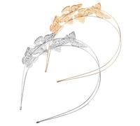 Veemoon 2Pcs Butterfly Tiara Headband Elegant Gold Alloy Hair Hoop for Brides Prom and Special Occasions Delicate Hollow Design with Gold and Silver Harmony Refined French Style Hair