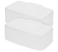 Veemoon 2pcs Button-Press Wet Wipes Dispenser Tissue Holder with Lid White Plastic Refillable Storage Box for Home Bathroom Nursery Boys and Girls’ Wipes Organizer