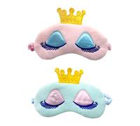 Veemoon 2pcs Cartoon Cotton Eye Patch with Cooling Ice Bag Soft Comfortable Eyeshade Blindfold for Sleeping and Travel Blue and Pink Crown Pattern Eye Cover Blocks Light Naturally