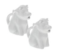 Veemoon 2pcs Ceramic Animal Shape Creamer Jug with Handle, Portable Storage Container for Kitchen and Hotel Use, Cat Gravy Boat Milk Pitcher Sauce Jug