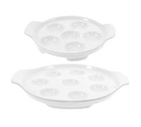 Veemoon 2pcs Ceramic Escargot Plates Set, Oven-Safe White Porcelain Snail Baking Dish with Handles, 9-inch 8-Hole 7-inch 6-Hole Seafood Serving Pan for French Dining and Entertaining
