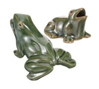 Veemoon 2pcs Ceramic Fountain Frog Set for Indoor and Outdoor Garden Decor, 5cm and 11cm Open-mouth Landscape Waterfall Frogs with Flowing Water Feature for Patio and Home