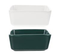 Veemoon 2pcs Ceramic Hamster Feed Bowls Anti-fall Bite-resist Small Pet Food Dishes for Guinea Pigs and Hamsters, Mini Feeding Bowls in White and Dark Green for Cage Use