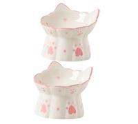Veemoon 2pcs Ceramic Raised Cat Bowl Elevated Pet Feeder with Cat Ear Design Anti-spill Food Water Bowls Easy-clean Bite-resistant