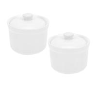 Veemoon 2Pcs Ceramic Soup Pot with Lid 380Ml White Porcelain Stew Bowls Round Tureen for Cooking Steaming Eggs and Cereal Suitable for Home Kitchen Use