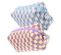 Veemoon 2pcs Checkered Makeup Bag Large Capacity Travel Cosmetic Pouches Multi-Functional Storage for Teen Makeup Skincare Essentials Stylish Woolen Yarn Organizer Gift for Women