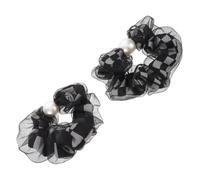 Veemoon 2pcs Checkered Mesh Scrunchies with Bead Accents Large Ties for Lightweight Elastic Hair Accessories for Everyday Wear Parties and Sports