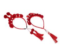 Veemoon 2pcs Chinese Style Headband with Tassel for Women Lightweight Plush Hair Accessories Traditional Oriental Elegance Suitable for Parties and Events Red Handmade Hairband
