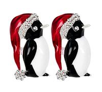 Veemoon 2pcs Christmas Penguin Corsage Xmas Brooch Pin for Women Girls Rhinestone for Xmas Party Outfits and Holiday Christmas Tree Ornaments Cute Brooch Breastpin Jewelry