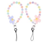 Veemoon 2pcs Colorful Beaded Cellphone Lanyard Soft Mobile Phone Strap Charms for Women Easy Installation Anti-loss Hanging Chains for Holiday Party and Daily Use