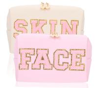Veemoon 2Pcs Cosmetic Zipper Bags Embroidered Makeup Pouches for Travel Convenient Toiletries Storage for Cosmetics Stationery and More