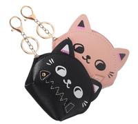 Veemoon 2pcs Cute Cat Coin Purse Wallet Keychain Pouch Small Zipper Organizer for Women Travel Earbuds Case Black Pink