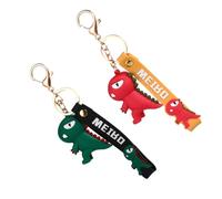 Veemoon 2pcs Dinosaur Key Chains Set with Soft Rubber 3d Small Key Rings Light Green and Red Cartoon Dinosaurs with Black and Yellow Lanyards Cute Funny Accessories for Bags