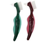 Veemoon 2pcs Double-Headed Denture Cleaning Brush Hard Bristle False Teeth Brush Dentures Device Cleaner for Elderly Oral Appliance Care at Home