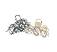Veemoon 2pcs Dragon-shaped Hairpin Chinese Style Pearl Claw Clip Large Metal Barrette for Women Teens Asian Hair Accessories for Bird Nest