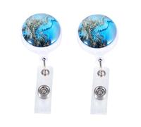 Veemoon 2pcs Faux Marble Retractable Badge Reel with White Belt Clip Abs Nurse and Student Work Badge Holder for Id Cards Name Tags and Lanyards Blue Accessories for Seminars and