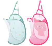 Veemoon 2Pcs Foldable Hanging Laundry Hamper Mesh Basket, Portable Dirty Clothes Storage Holder for Home and Travel, Wall-Mounted Laundry Basket with Pop-Up Design, Green Tree Pink Cat