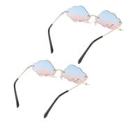Veemoon 2pcs Frameless Bolt Cloud Sunglasses for Women, Rimless Blue-pink Gradient Party Glasses, Funny Disco Eyewear for Festival and Rave