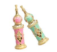 Veemoon 2Pcs Glass Perfume Bottle Refillable Decorative Essential Oil Container Vintage Style Fragrance Atomizer for Travel and Daily Use Pink Green
