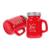 Veemoon 2pcs Glass Salt and Pepper Shaker Set with Sealing Lid 130ml Capacity Each, Red Handle, Keeps Seasonings Fresh, for On-the-go Seasoning and Dining Area Use