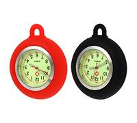 Veemoon 2pcs Glow in The Dark Silicone Nurse Pocket Watch Dial Set Vintage Style Quartz Pocket Watch Parts for Nurses Black and Red Jelly Silicone Straps for Medical Staff