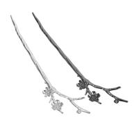 Veemoon 2pcs Hair Chopsticks for Women Hair Sticks with Elegant Plum Blossom Design Long Hairpins and Bun Accessories Black and Silver Gift