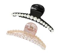 Veemoon 2pcs Hair Claw Clips Pearls, White and Black Women Hair Clips Accessories, Fashion Hairpin Ponytail Holder for Daily Use and Party