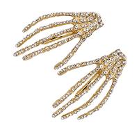 Veemoon 2pcs Halloween Hair Clips Hairpin Rhinestone Ghost Claw Skeleton Hand Bone Clips Skull Hair Accessories Goth Zinc Alloy Golden for Cosplay Party Daily Use