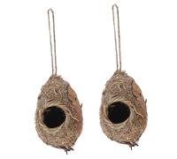 Veemoon 2pcs Hand Woven Grass Bird House for Garden Rustic Hanging Bird Nest Providing A Warm Home for Sparrows and Finches Outdoor Decoration for Trees