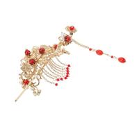 Veemoon 2pcs Hanfu Headdress Hair Forks Pearl Hair Clip Vintage Tassel Clips for Women Chinese Style Tools Red