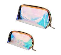 Veemoon 2Pcs Holographic Makeup Pouch Travel Toiletry Bag Semi Transparent Cosmetic Storage Organizer Stylish Design for Home