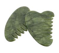 Veemoon 2pcs Jade Scalp Comb Lightweight Meridian Massage Tool for Hair and Face Natural Green Gua Sha Brush for Blood Flow Stimulation and Skin Rejuvenation Portable Spa Accessory