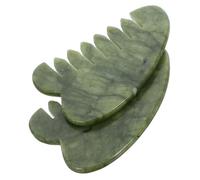 Veemoon 2pcs Jade Scalp Massage Comb Ergonomic Natural Facial Comb with Exfoliating Scraping Board Multi Functional Green Meridian Tool for Skin Care and Relaxation