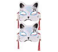 Veemoon 2pcs Japanese Style Hand Painted Fox Masquerade Costume Accessory for Halloween Festivals Dress Up Unique Multi Function Party Masks