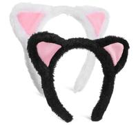 Veemoon 2pcs Love Cat Headband Fuzzy Animal Ear Headbands Plush Cat Ears for Adults Women Cosplay Party Use as Costume Hairband Makeup