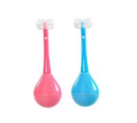 Veemoon 2pcs Manual Toothbrushes Soft Bristle Three-Sided Design Portable Tooth Cleaner for, Adorable Pink and Blue Cartoon Toothbrush Set