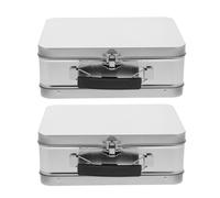 Veemoon 2Pcs Metal Lunch Box Set with Handle and Locking Lid, 75Mm Height Silver Tinplate Food Storage Container, Portable Retro Style Decorative Metal Lunch Container for Travel and