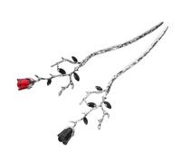 Veemoon 2pcs Metal Rose Flower Hair Sticks Silver and Gun Black Chinese Style Vintage Flower Hair Chopsticks for Women’s Bun Styling and Chignon