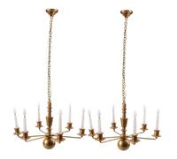 Veemoon 2pcs Miniature Hanging Ceiling Lamps for Dollhouse, Gold Micro-landscape Decorations Warm White Light, Model Lamp Accessories for Dollhouse Scene and Sand Table