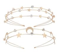 Veemoon 2Pcs Multi-Layer Metal Headbands with Rhinestone Moon and Star Design, Bridal Hair Hoops for Women, Crystal Hair Accessories Suitable for Wedding and Party Use