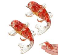 Veemoon 2pcs Natural White Crystal and Red Glass Koi Carp Figurines with Gold Foil, Crystal Fish Ornament Set for Desk Decoration, Lucky Fish Sculptures for Home and Office