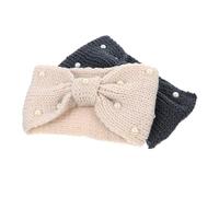 Veemoon 2pcs Pearl Embellished Bowknot Headband Knitted Hair Band for Women Comfortable Stylish