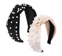 Veemoon 2pcs Pearl Headband Elegant Hair Band Chic Hair Hoops Pearl Knotted Design for Vintage Style Charm Accessory Suitable for Women's Special Occasions