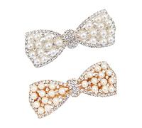 Veemoon 2Pcs Pearl Rhinestone Bowknot Hair Clips Elegant Butterfly Hair Accessories for Women Stylish Silver and Gold Hairpins Daily Wear and Special Occasions