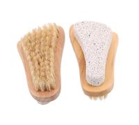 Veemoon 2pcs Pedicure Tool Foot Callus Treatment Pumice Stone Brush with Ergonomic Wooden Foot Shaped Handle Boar Bristle Scrub for Dead Skin Exfoliation